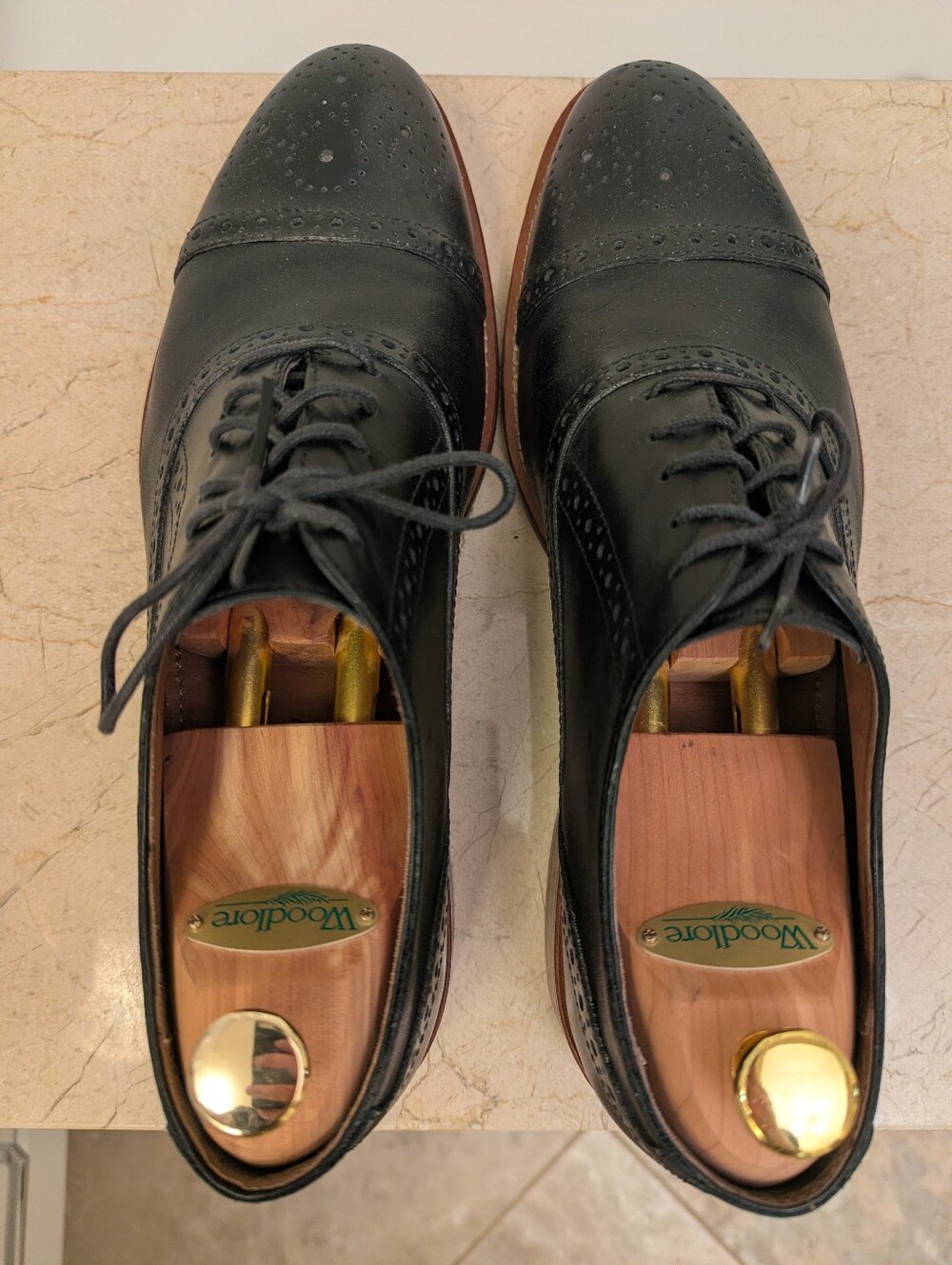 Johnston & Murphy Black Cap-Toe Brogue Oxfords